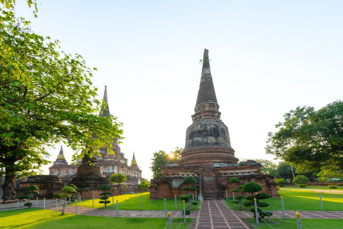 Romantic sunset over ancient temple in Ayutthaya