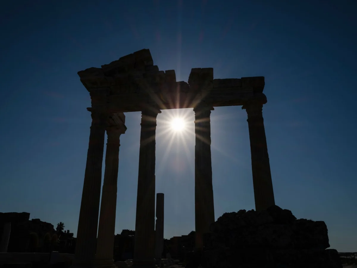 Romantic view of Baalbek's ancient temple ruins at dusk