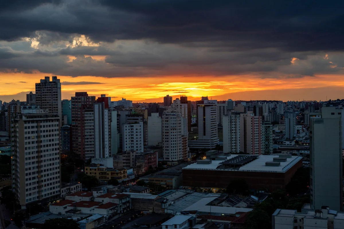 Skyline view of Belo Horizonte with a sunset backdrop