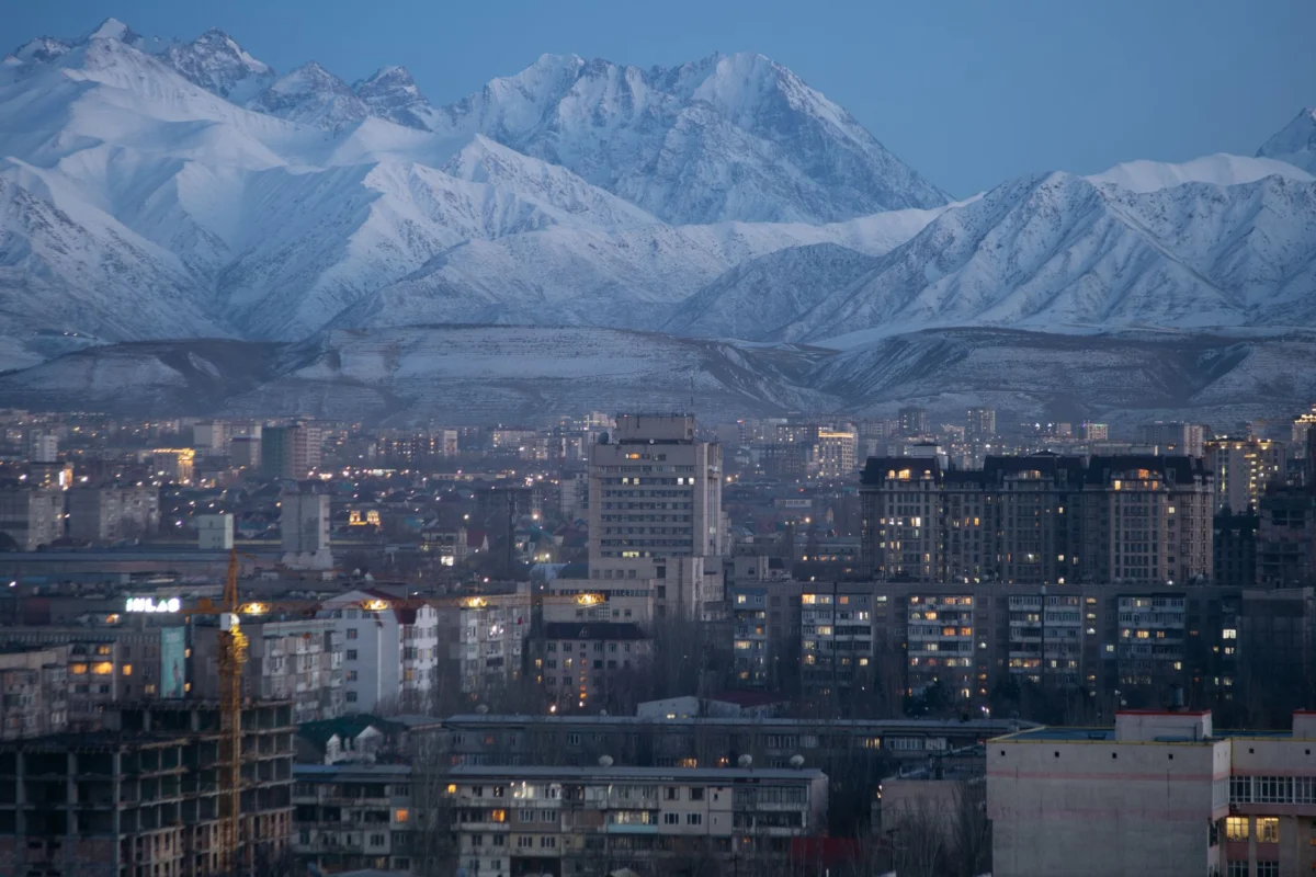 A stunning view of Bishkek's skyline with mountains in the background