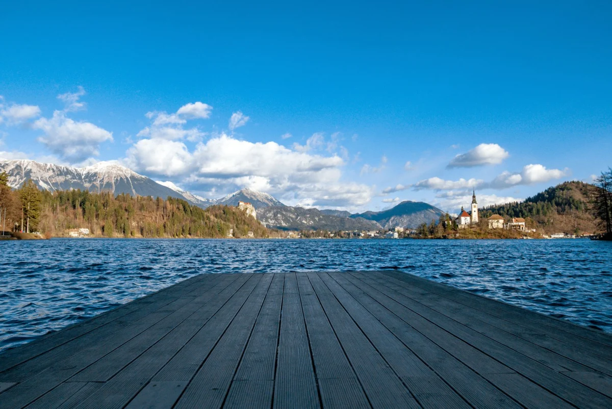 Scenic view of Lake Bled with its iconic island and castle