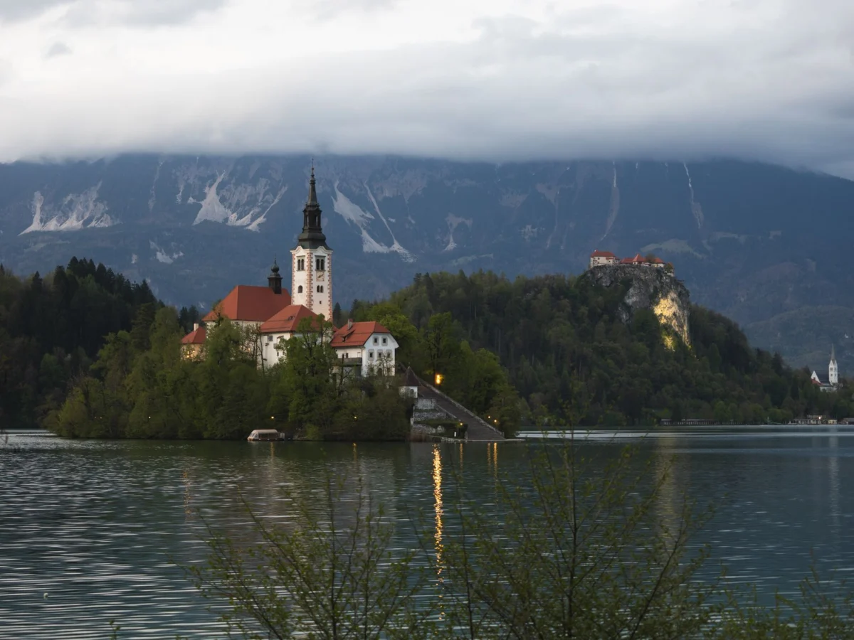 Scenic view of Lake Bled with iconic castle backdrop