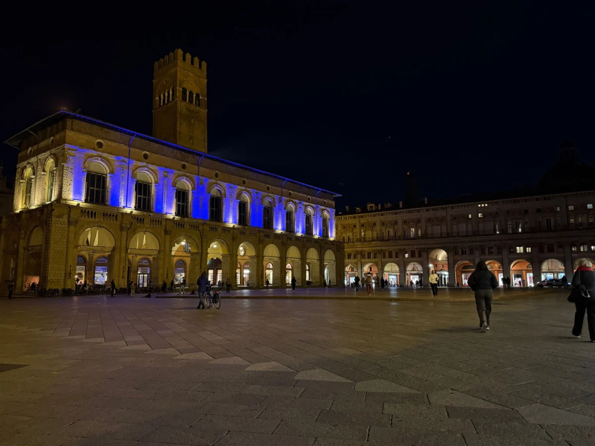 Romantic evening view of Bologna's iconic skyline