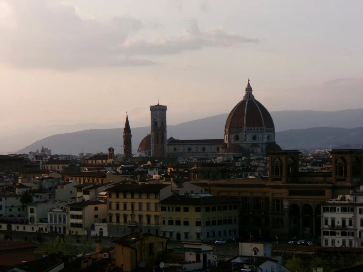 A breathtaking view of the Bologna skyline featuring iconic towers
