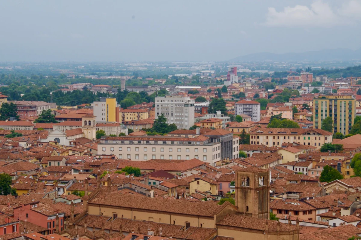 A captivating view of Bologna's skyline capturing its vibrant nightlife