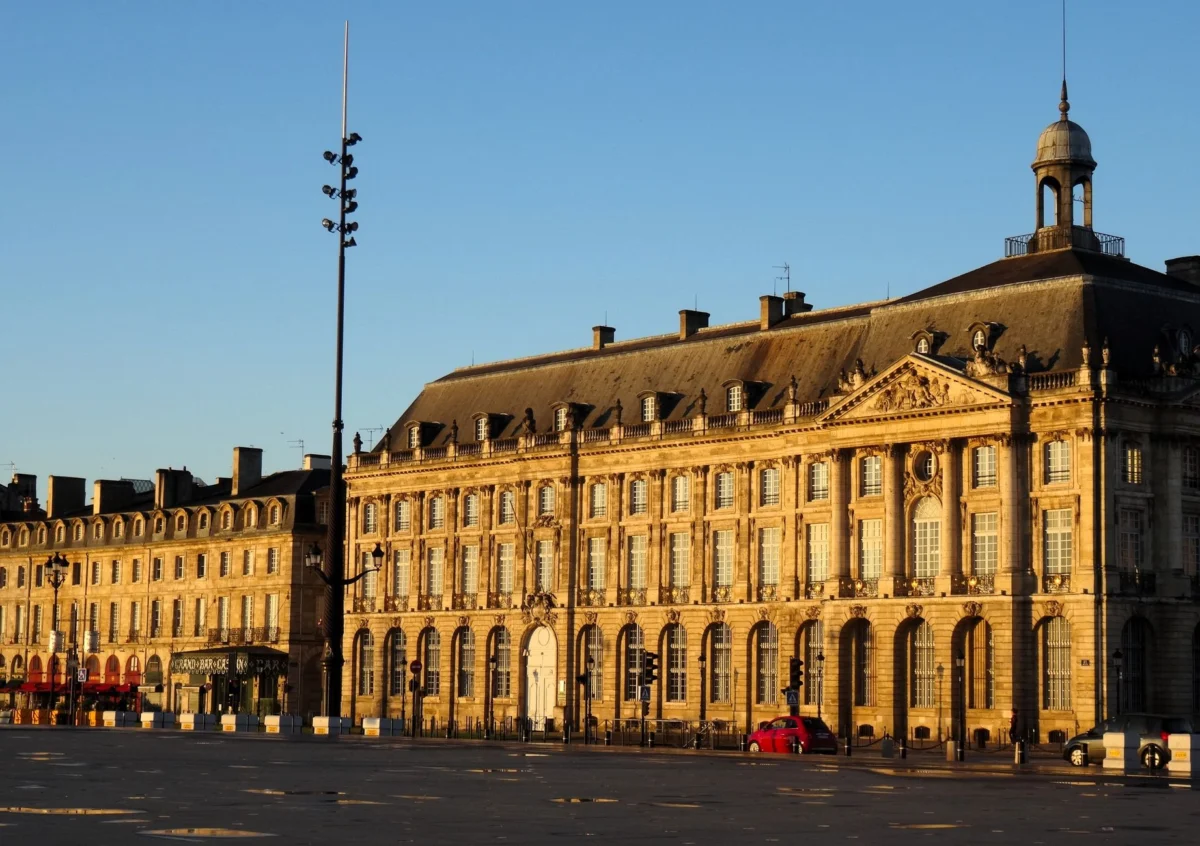 Sunset view of Bordeaux skyline with historic architecture