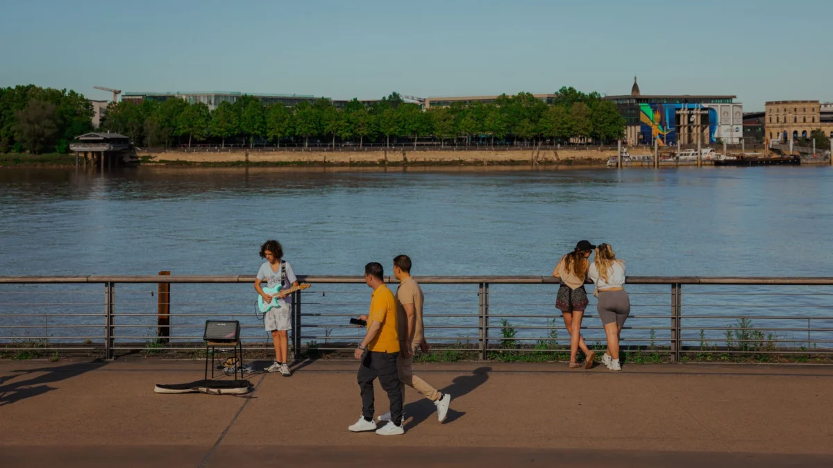 Panoramic view of Bordeaux skyline at sunset over the Garonne River