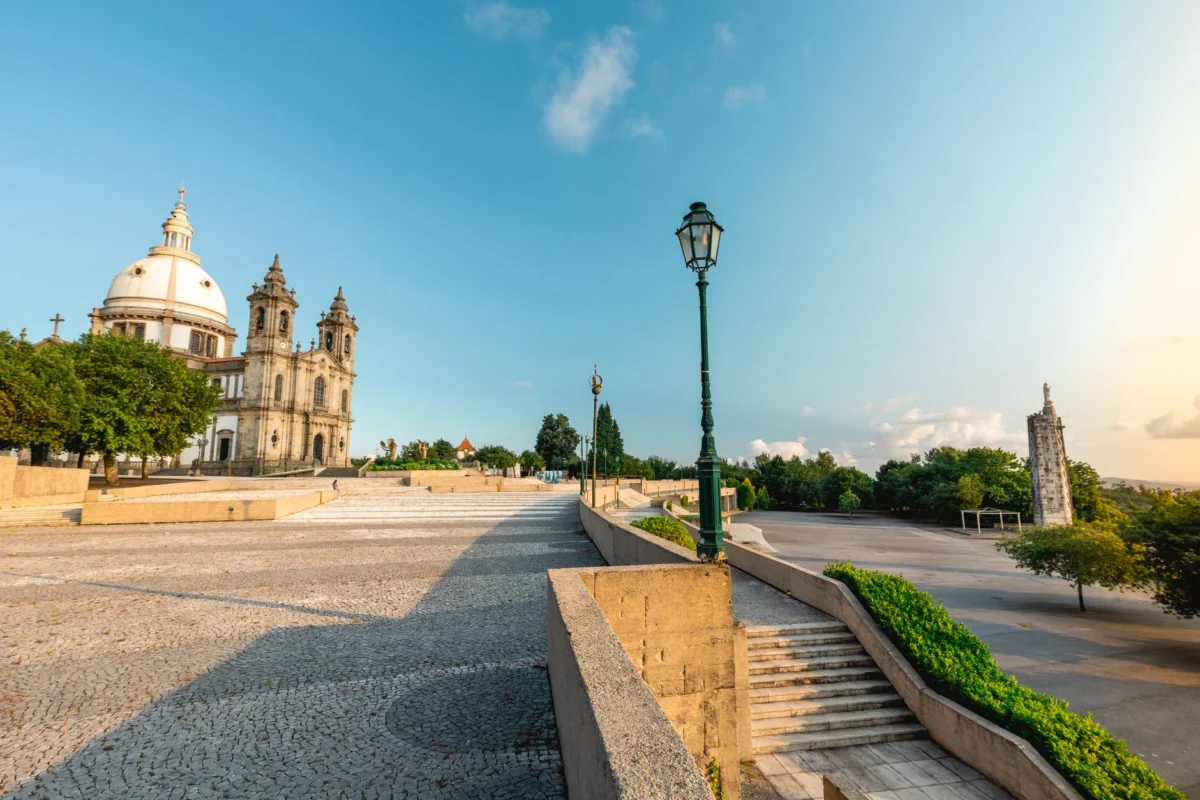 View of Braga Cathedral surrounded by historic buildings