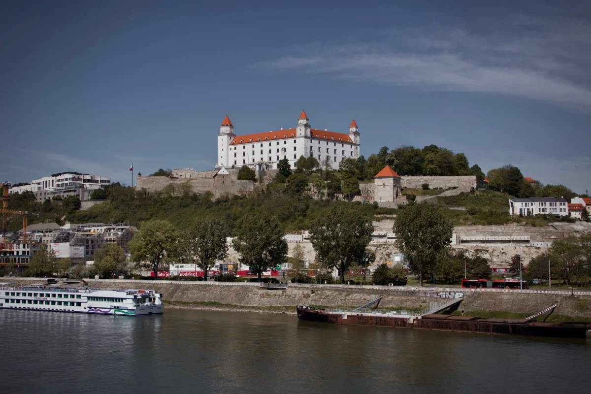 Scenic view of Bratislava's historic castle at dusk