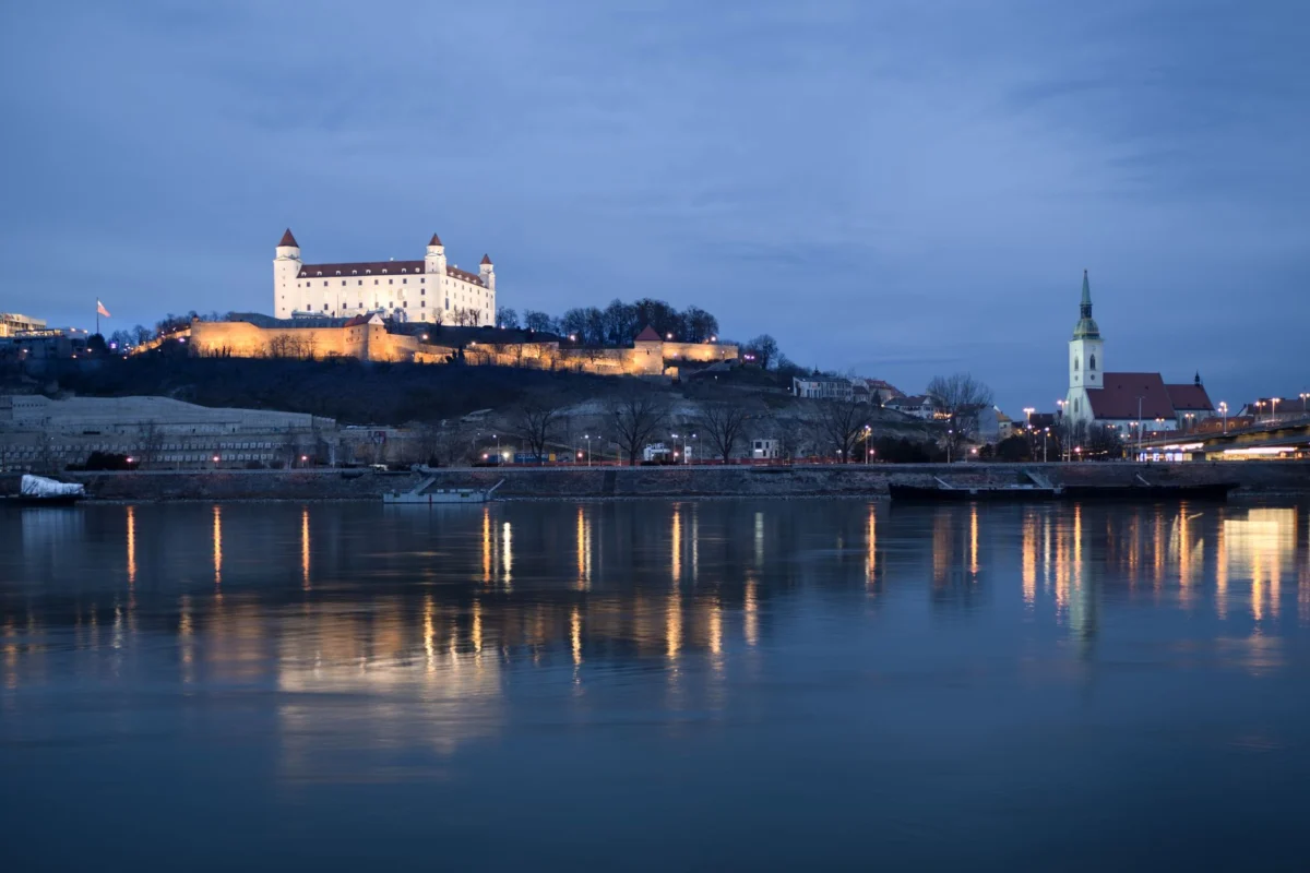 Breathtaking view of Bratislava skyline at sunset