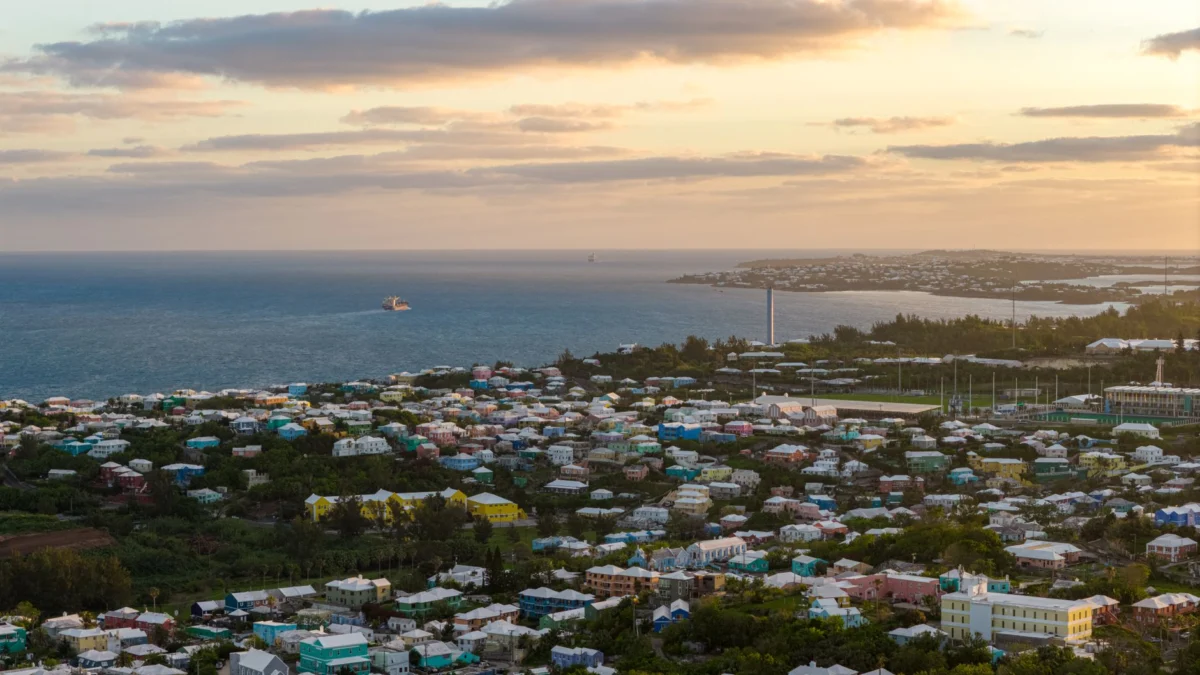 A panoramic view of Bridgetown's skyline at sunset