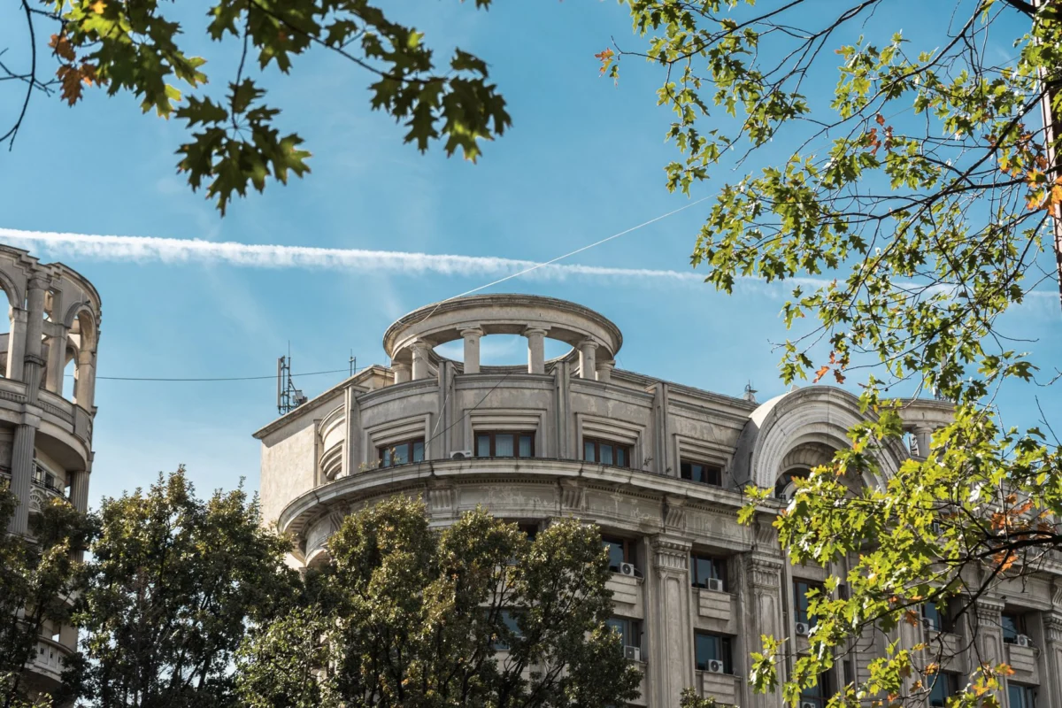 View of the romantic evening skyline in Bucharest for couples