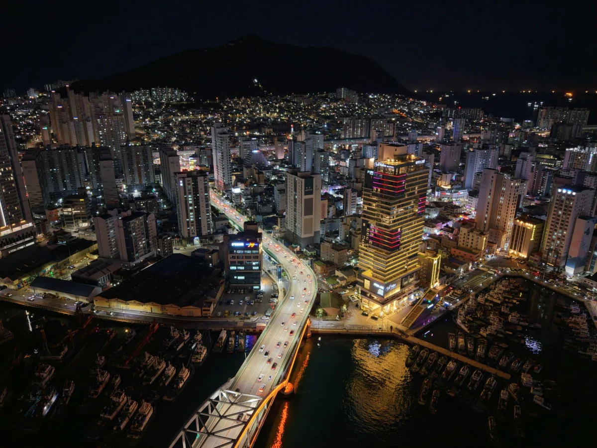 Romantic night view of Busan's iconic skyline for couples