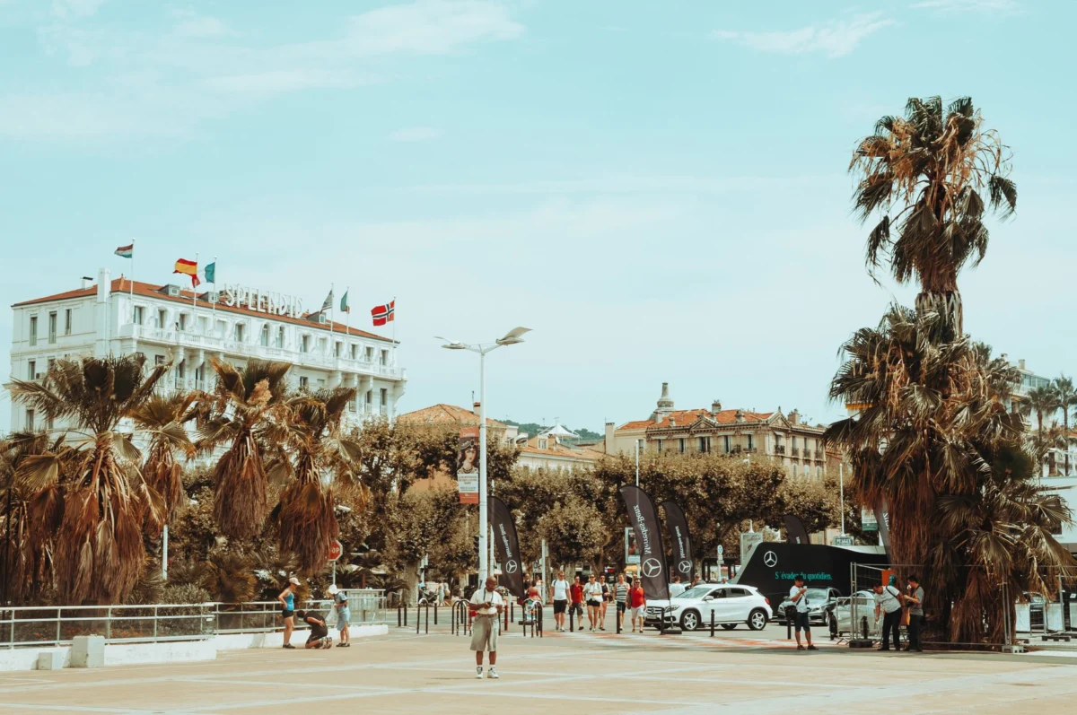 Business district view of Cannes with modern buildings
