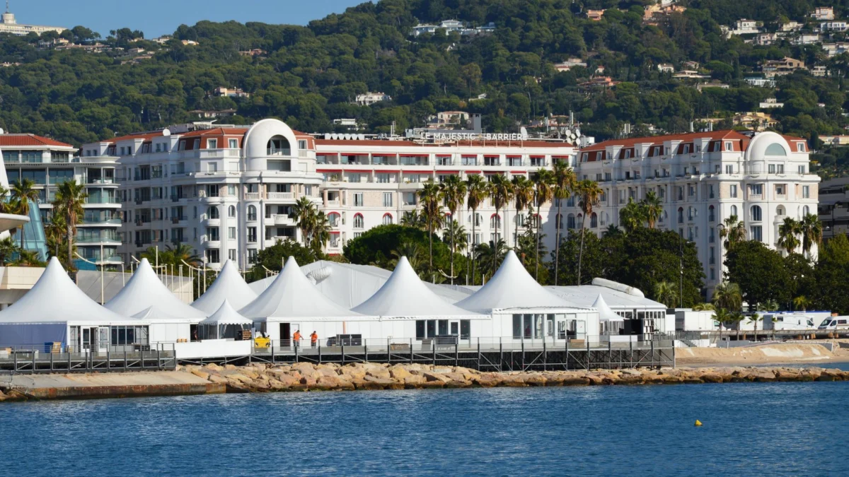 Panoramic view from a romantic luxury hotel terrace in Cannes