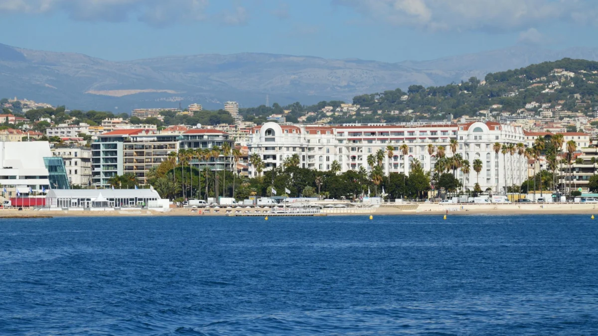 The romantic skyline of Cannes at sunset