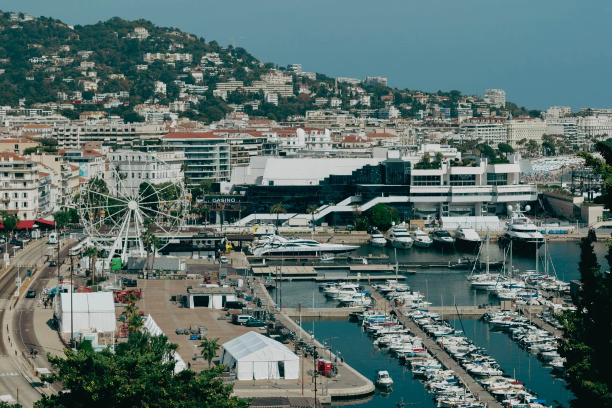 Romantic view of Cannes skyline at dusk