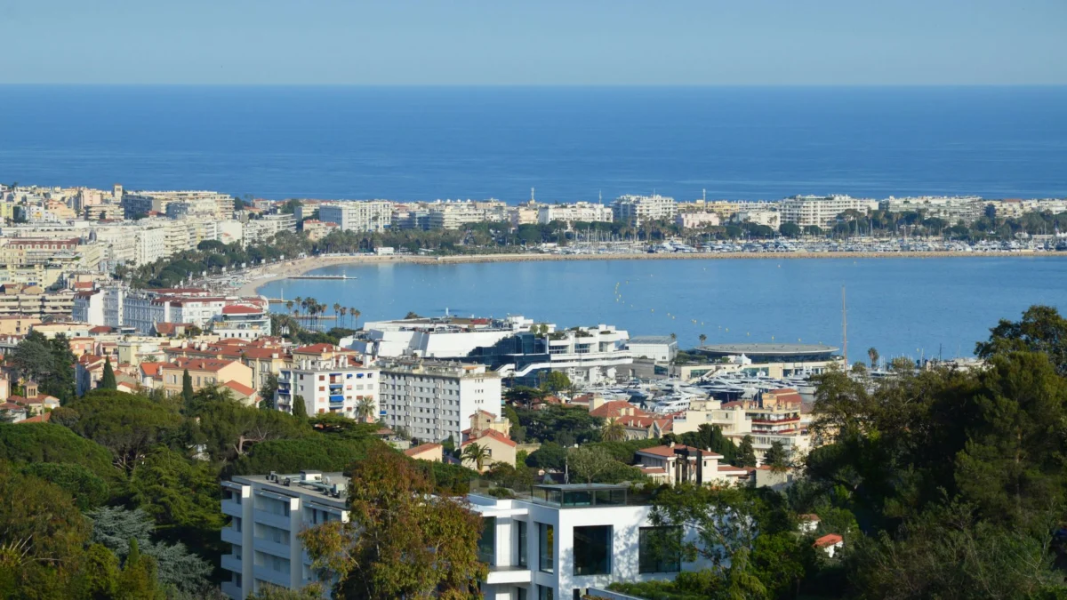 Panoramic view of Cannes at sunset with romantic hues