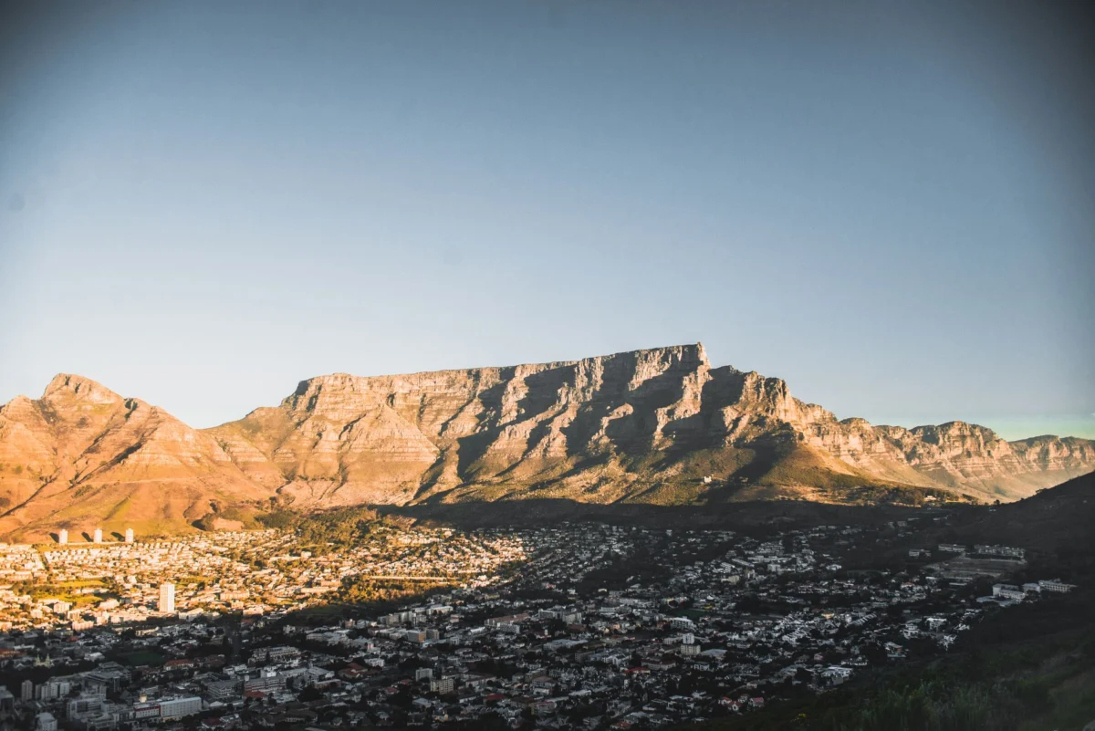 Sunset view over Cape Town with Table Mountain in the background