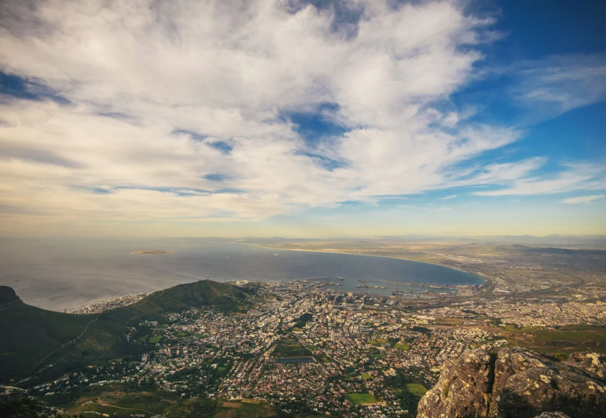 Dramatic view of Table Mountain in Cape Town with scenic surroundings