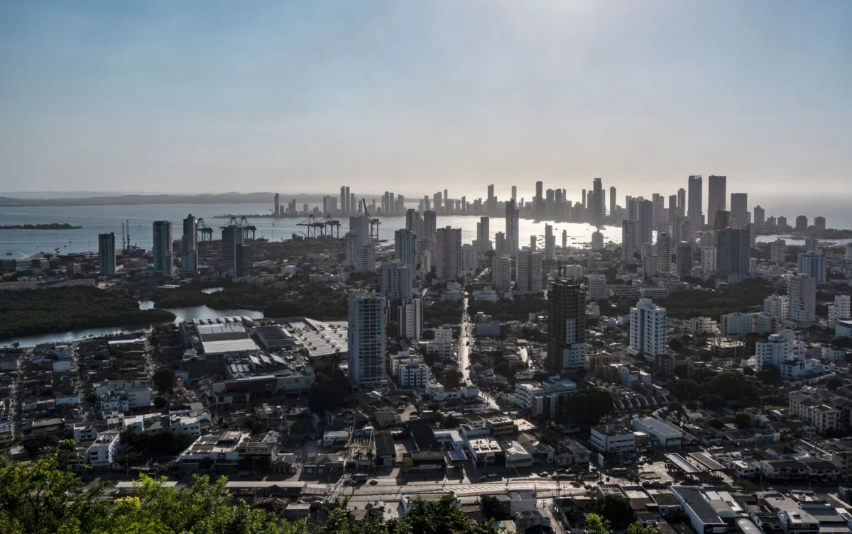 Romantic view of Cartagena skyline at sunset