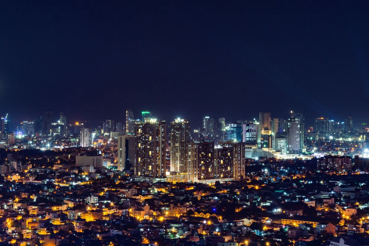 Cebu City skyline illuminated at night with romantic ambiance