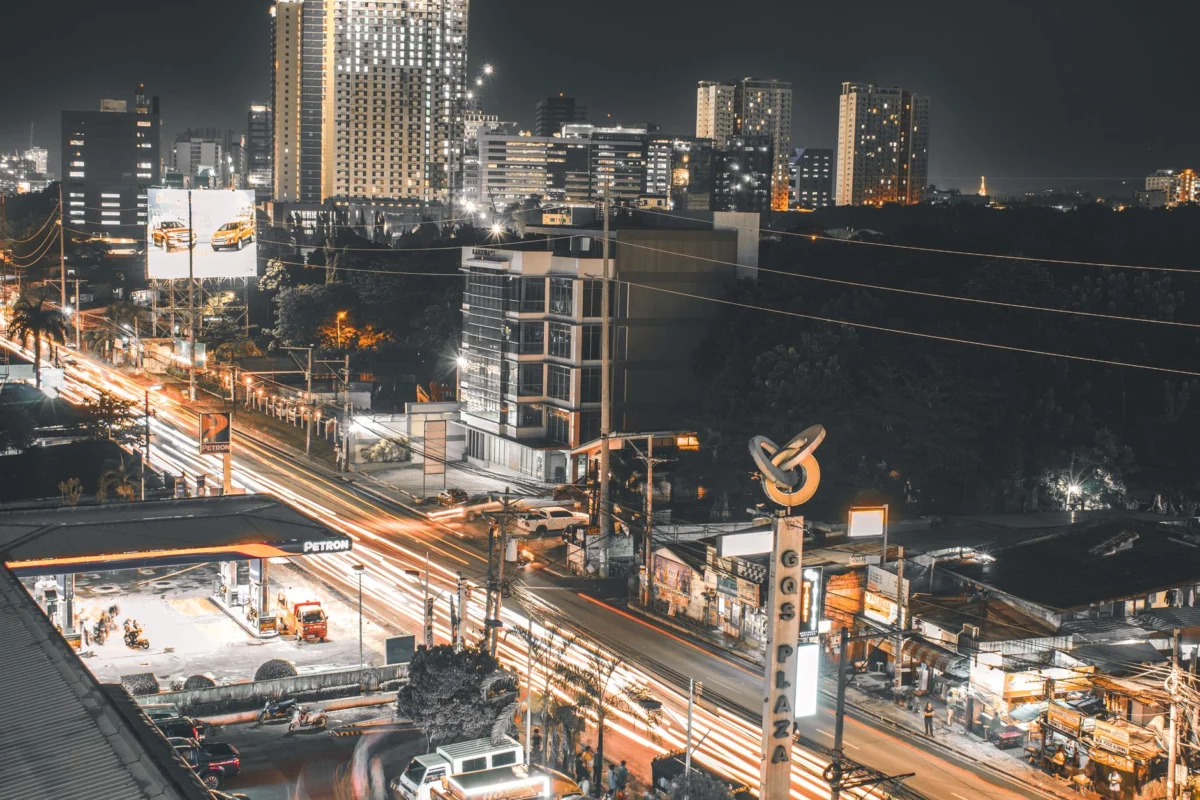 Skyline view of Cebu City at dusk with prominent buildings