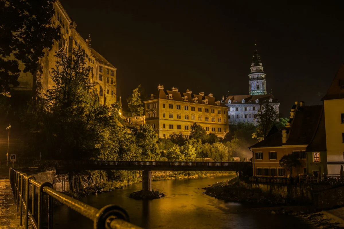 Stunning night view of Cesky Krumlov highlighting its skyline