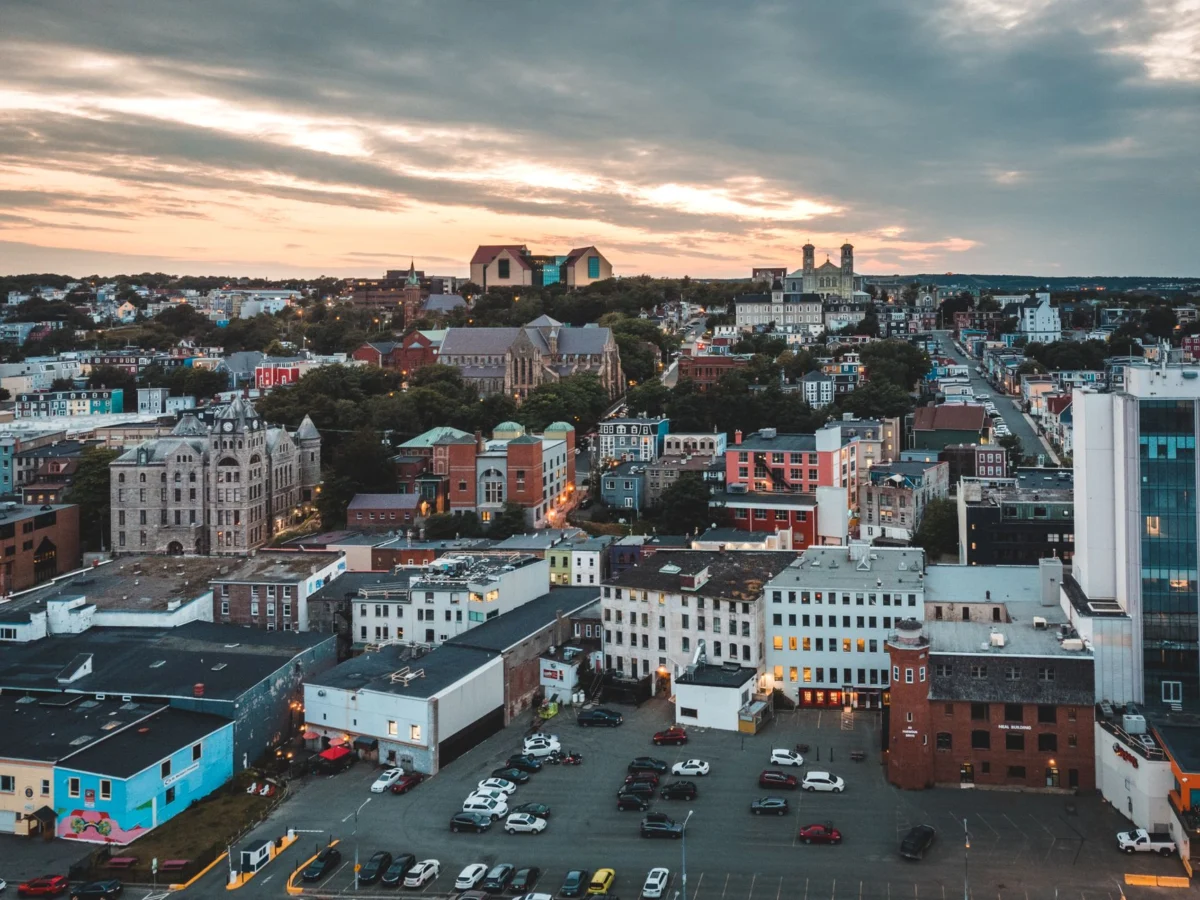 Scenic view of Charlestown skyline at sunset
