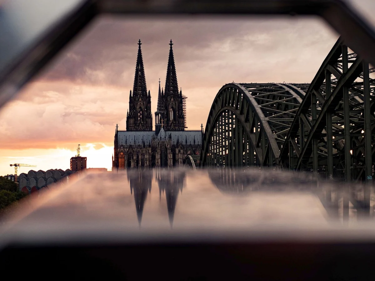 Night view of Cologne skyline with the iconic Cathedral in view