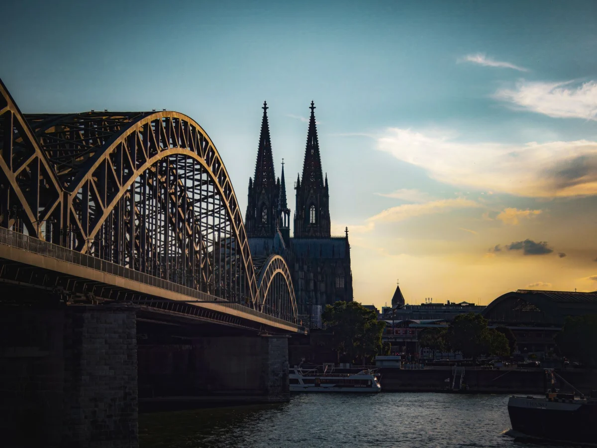 Romantic view of Cologne Cathedral at sunset