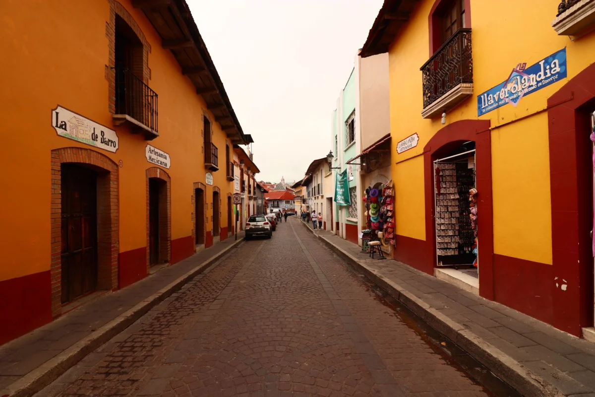 View of a romantic street in Colonia del Sacramento at sunset