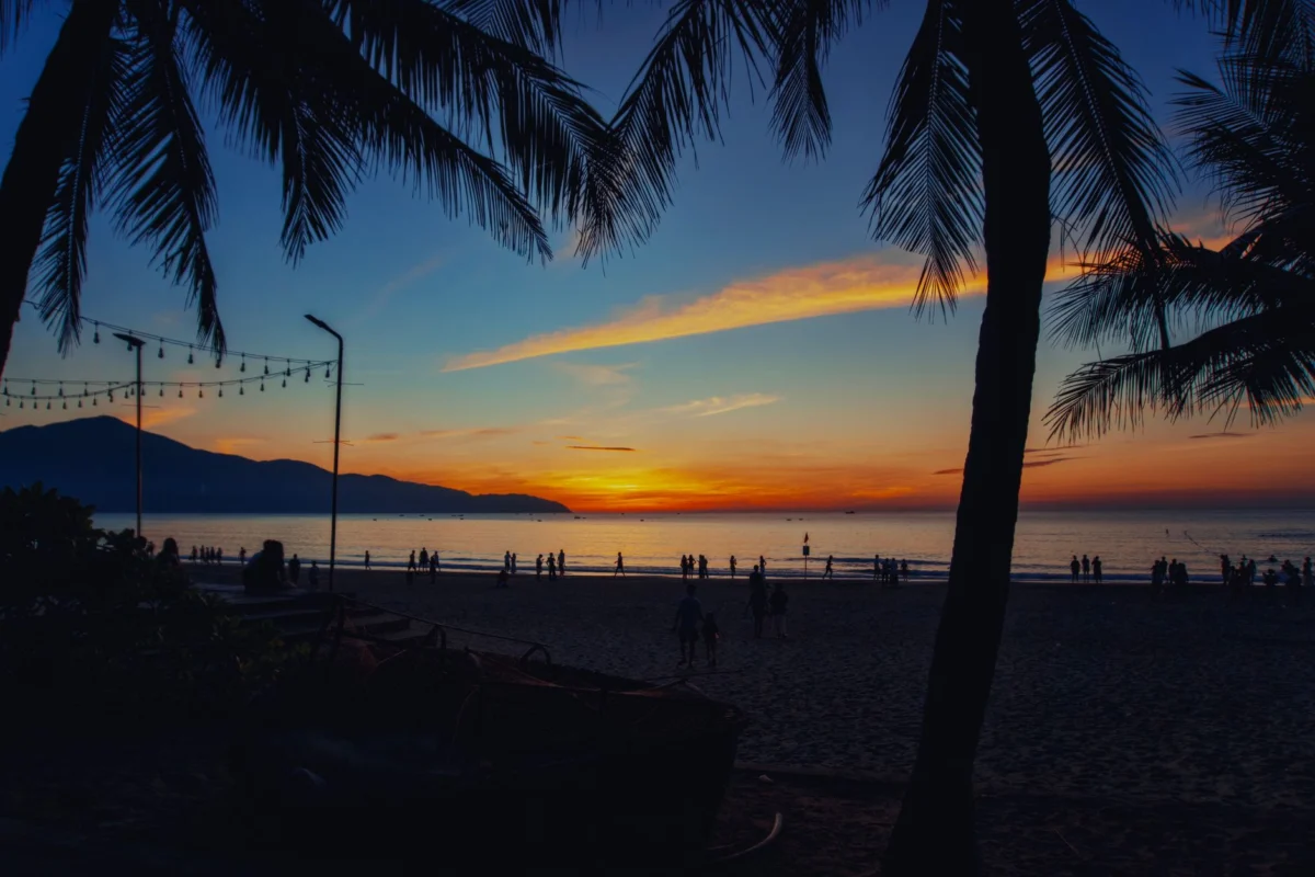 Romantic sunset over Da Nang beach with serene waves