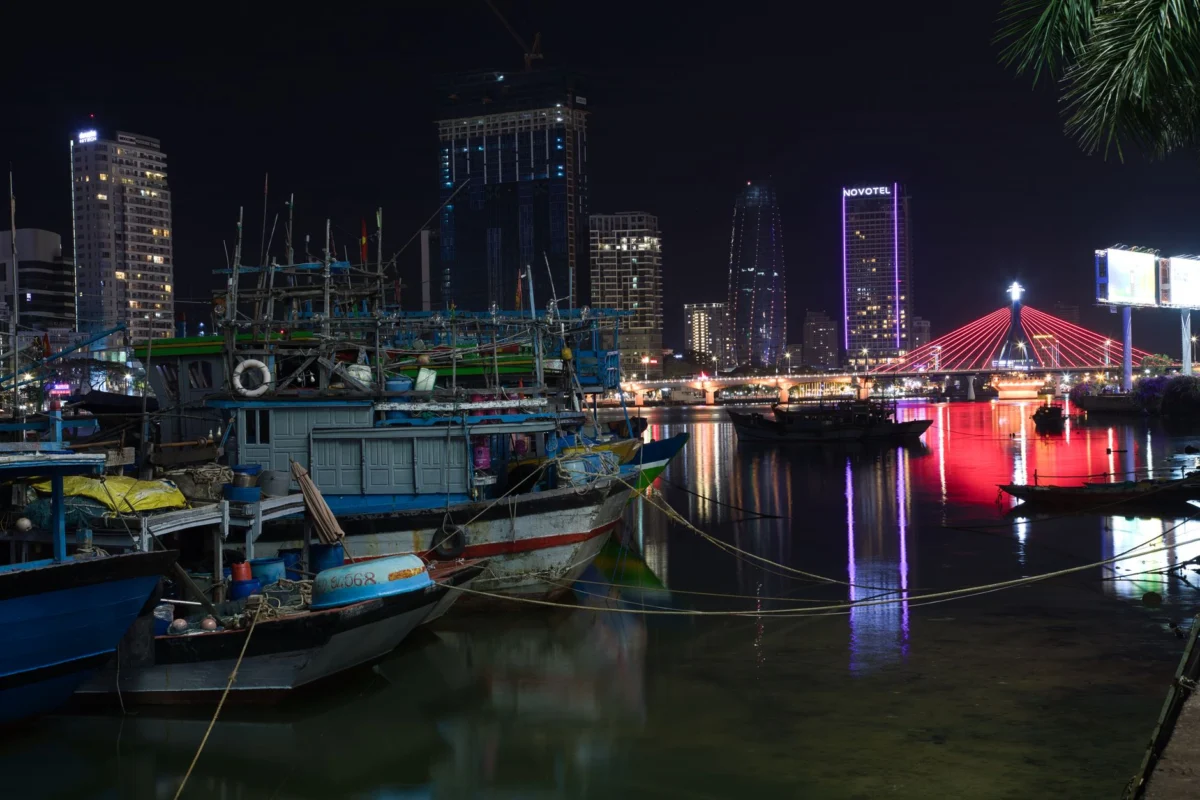 Romantic sunset view of Da Nang's riverside