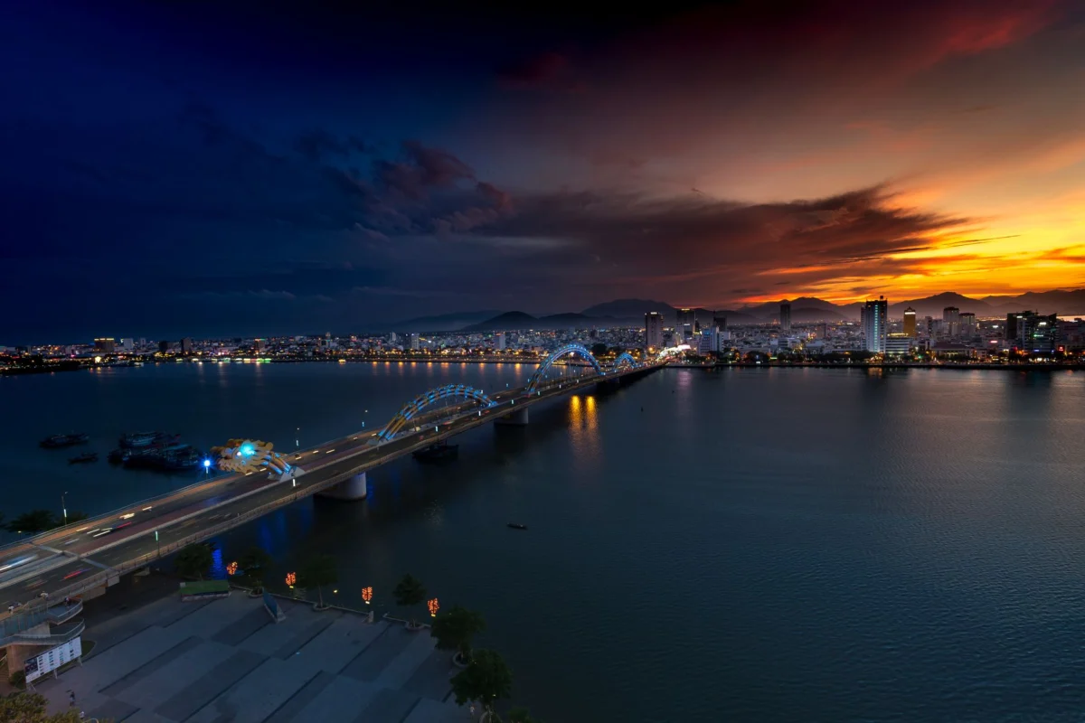 Romantic sunset view over Da Nang riverside