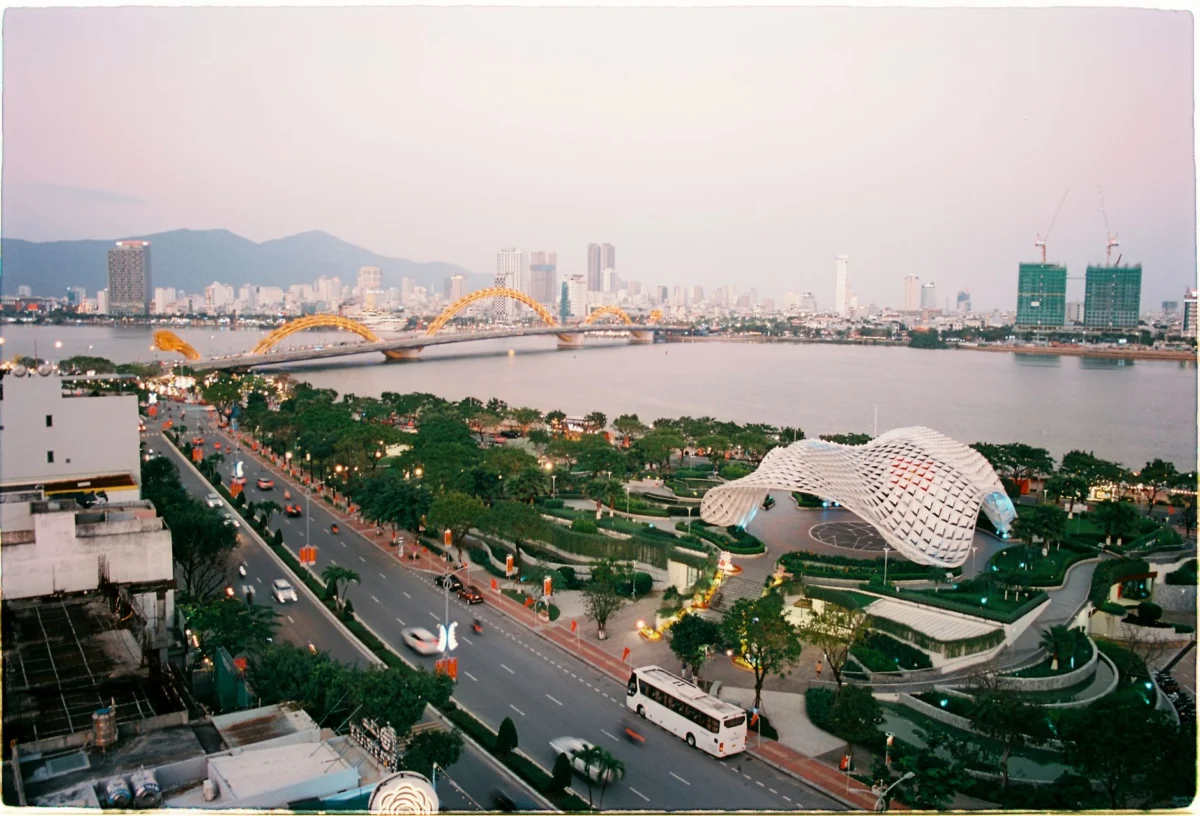Romantic view of Da Nang skyline at sunset