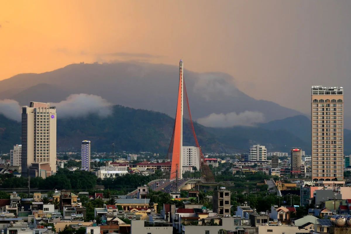 Panoramic view of Da Nang skyline with river and mountains