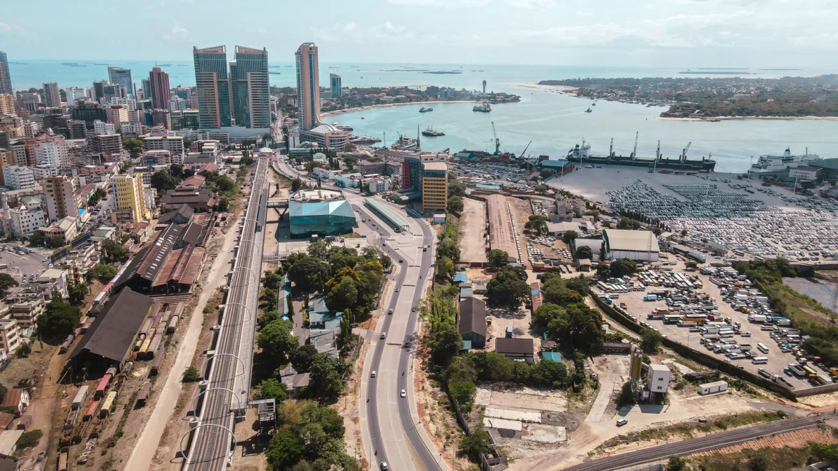 Dar es Salaam cityscape featuring high-rise buildings and coastal scenery