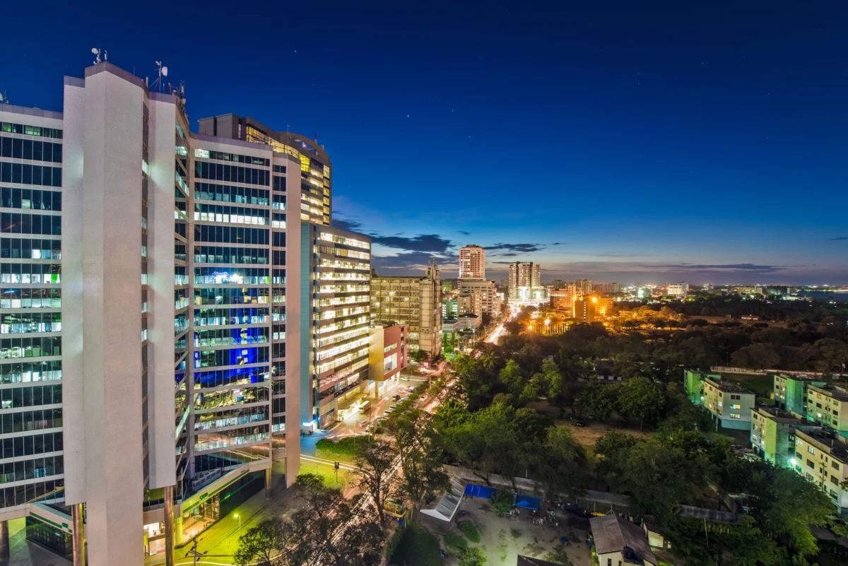 Dar es Salaam skyline at sunset, iconic view