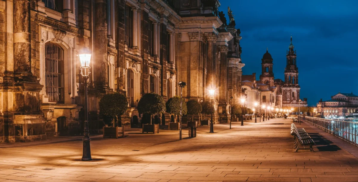 Stunning view of Dresden skyline at dusk featuring historic landmarks