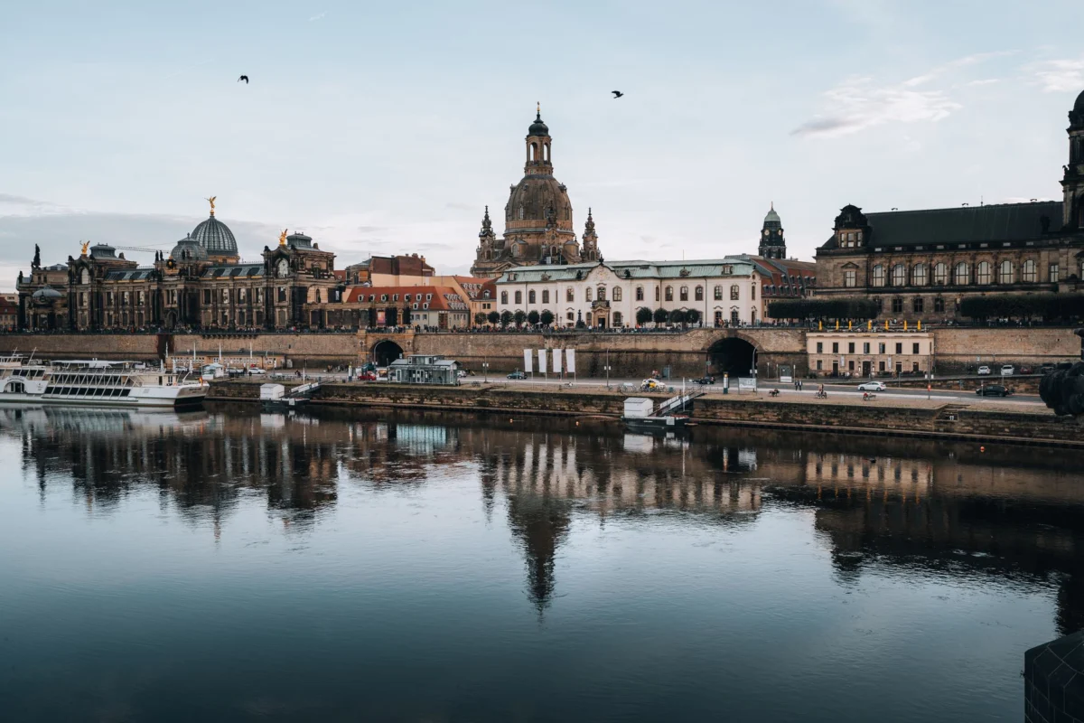A stunning view of Dresden's iconic skyline at sunset