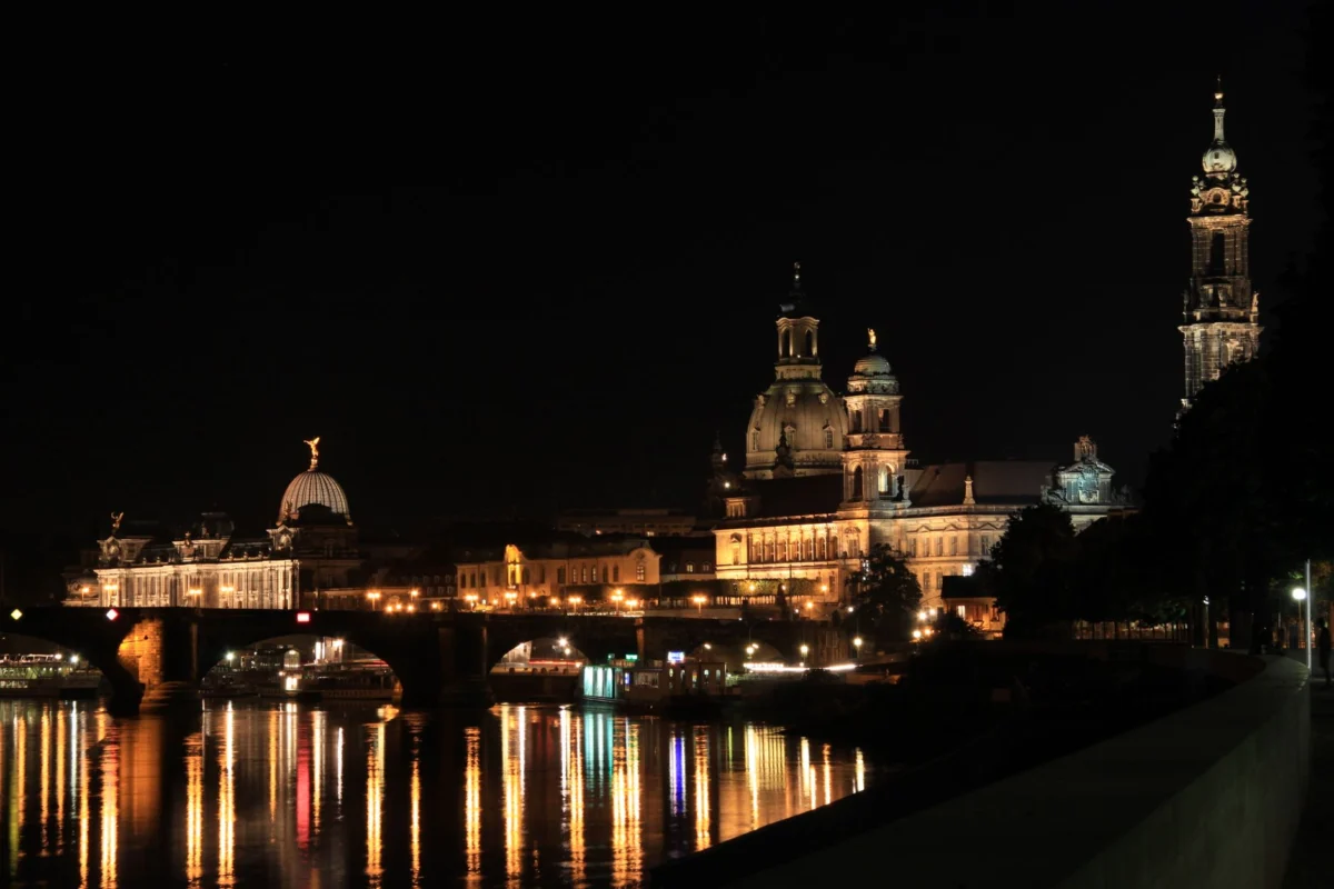 Romantic skyline view of Dresden at sunset