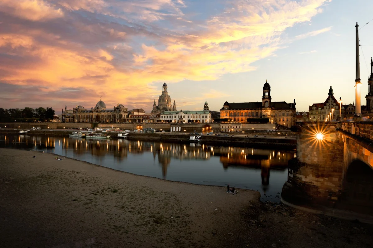 Romantic view of Dresden's skyline at sunset