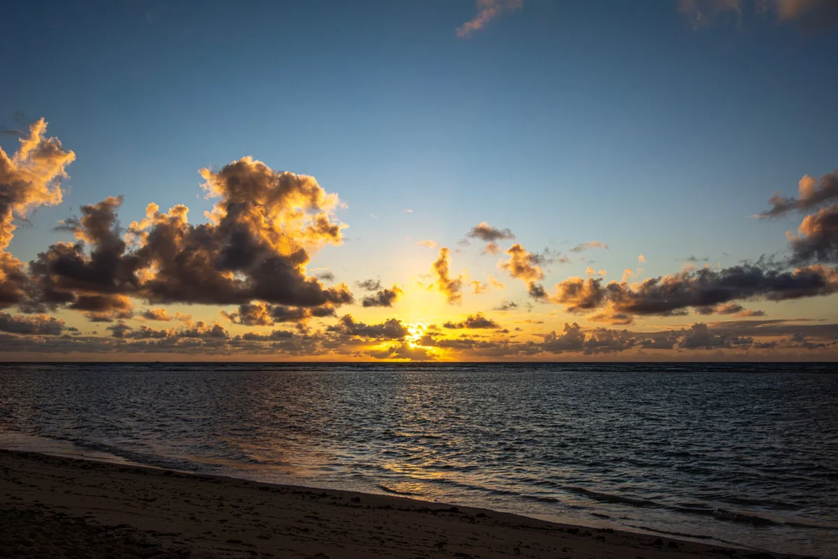 Sunset view of Flic en Flac beach with serene waters