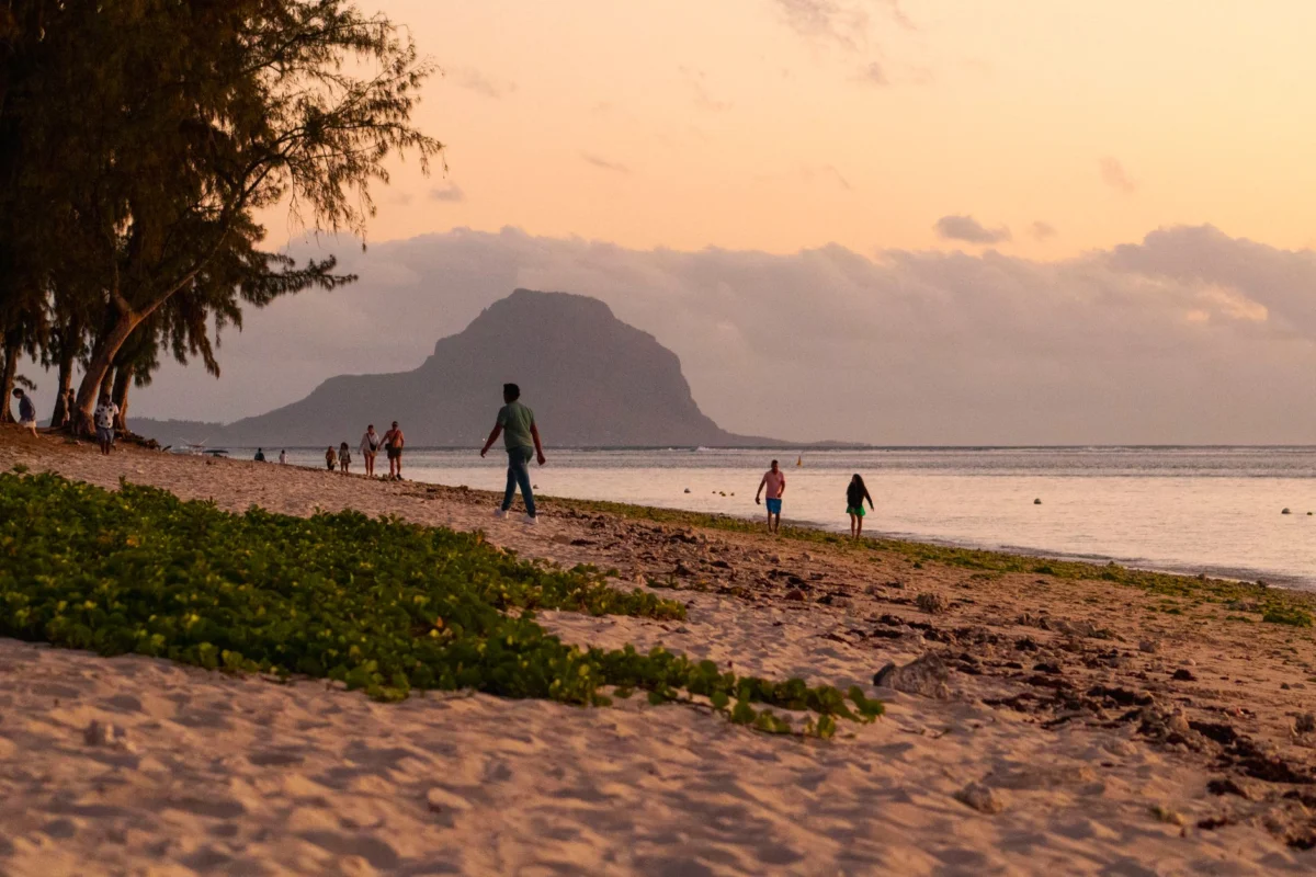 Sunset dining view in Flic en Flac with local dishes