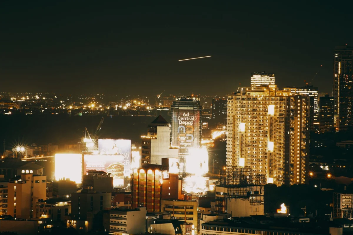 Scenic view of Fukuoka skyline at night