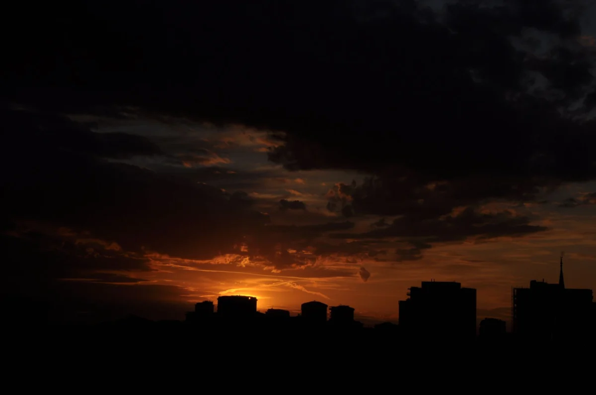 A vibrant sunset over downtown Gaborone's skyline, Botswana