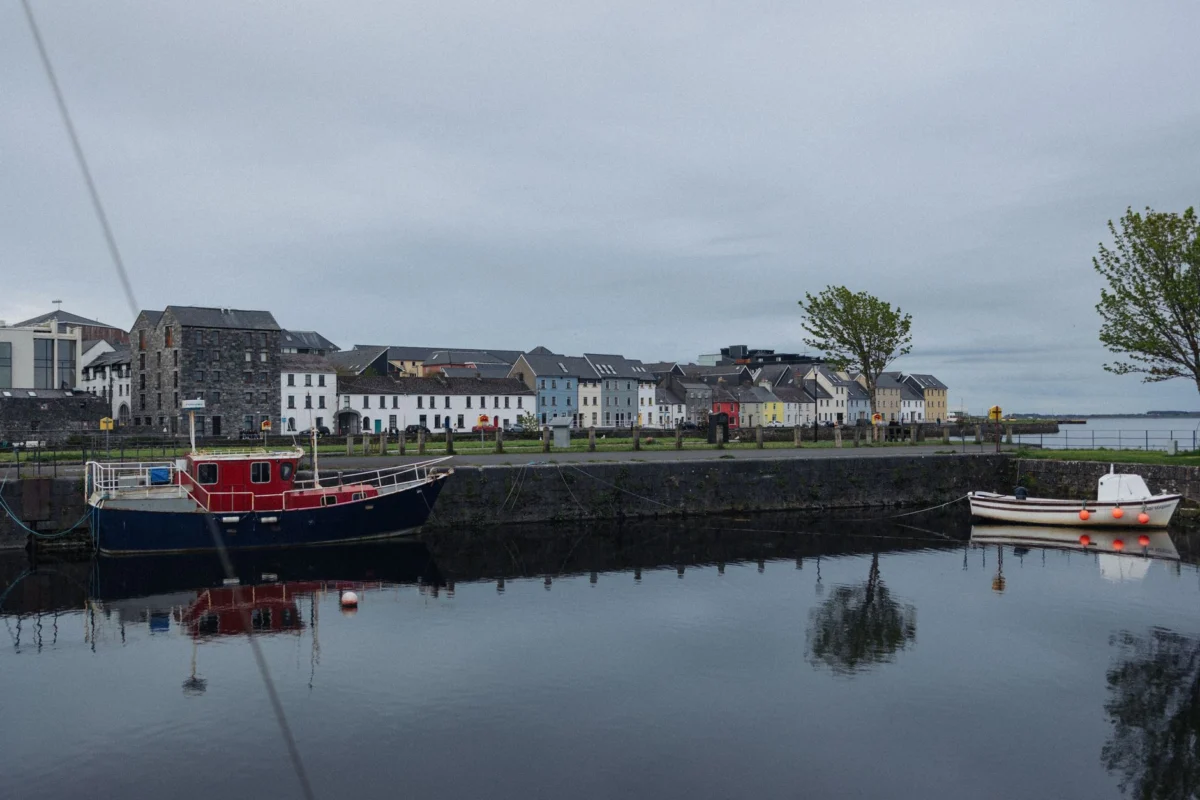 Romantic view of Galway's Claddagh area at sunset