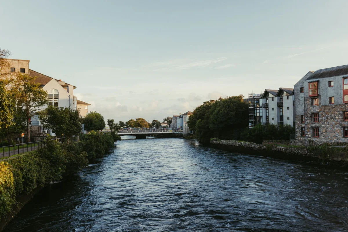 Galway cityscape at sunset with colorful buildings