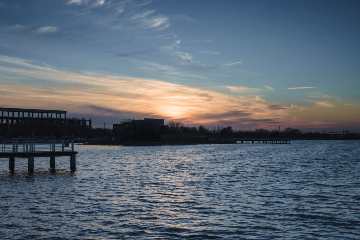 Sunset view of Georgetown waterfront dining area